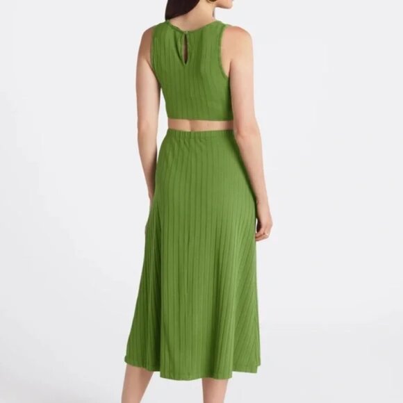AMOUR VERT NWT Kelly Ribbed Open Back Long MIDI Dress in Pear | L NWT - Picture 2 of 8